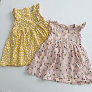 2x Laughing Llama Baby Girl Dresses yellow white polka dot pink floral print